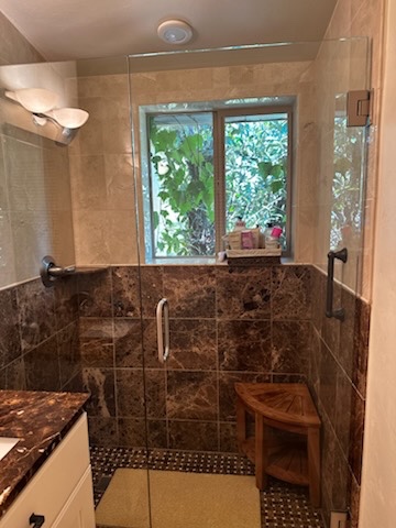 Detailed walk-in shower cleaning